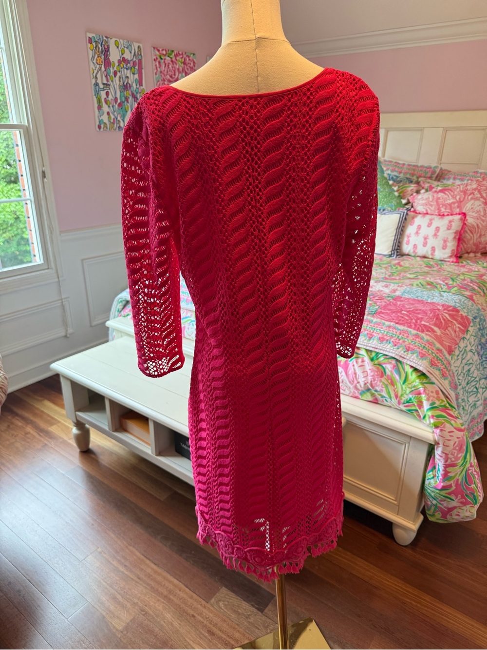 Lilly Pulitzer Hot Pink Crochet Long Sleeve Dress - Picture 5 of 6